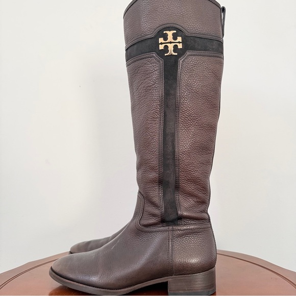 Tory Burch Tall Brown Pebbled Leather Riding Boots | US 10 - Picture 4 of 11